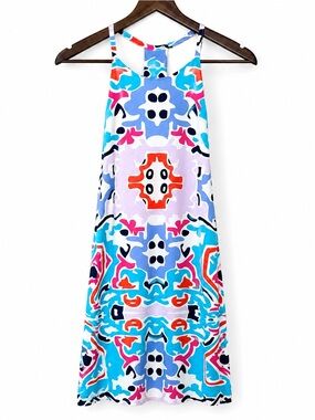 Annie Griffin Blue and Pink Abstract Dress 100%silk lining